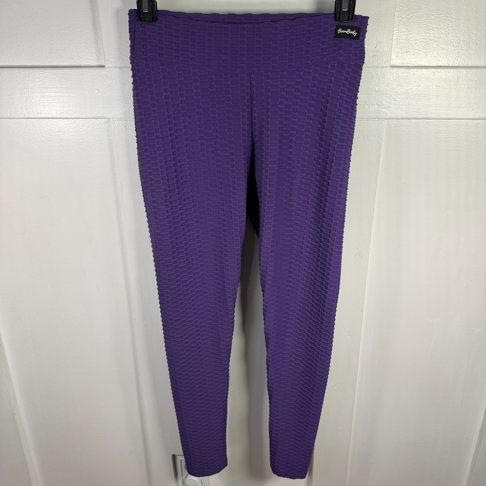 BoomBooty Purple Textured Honeycomb Leggings High Waisted Scrunch Butt XL